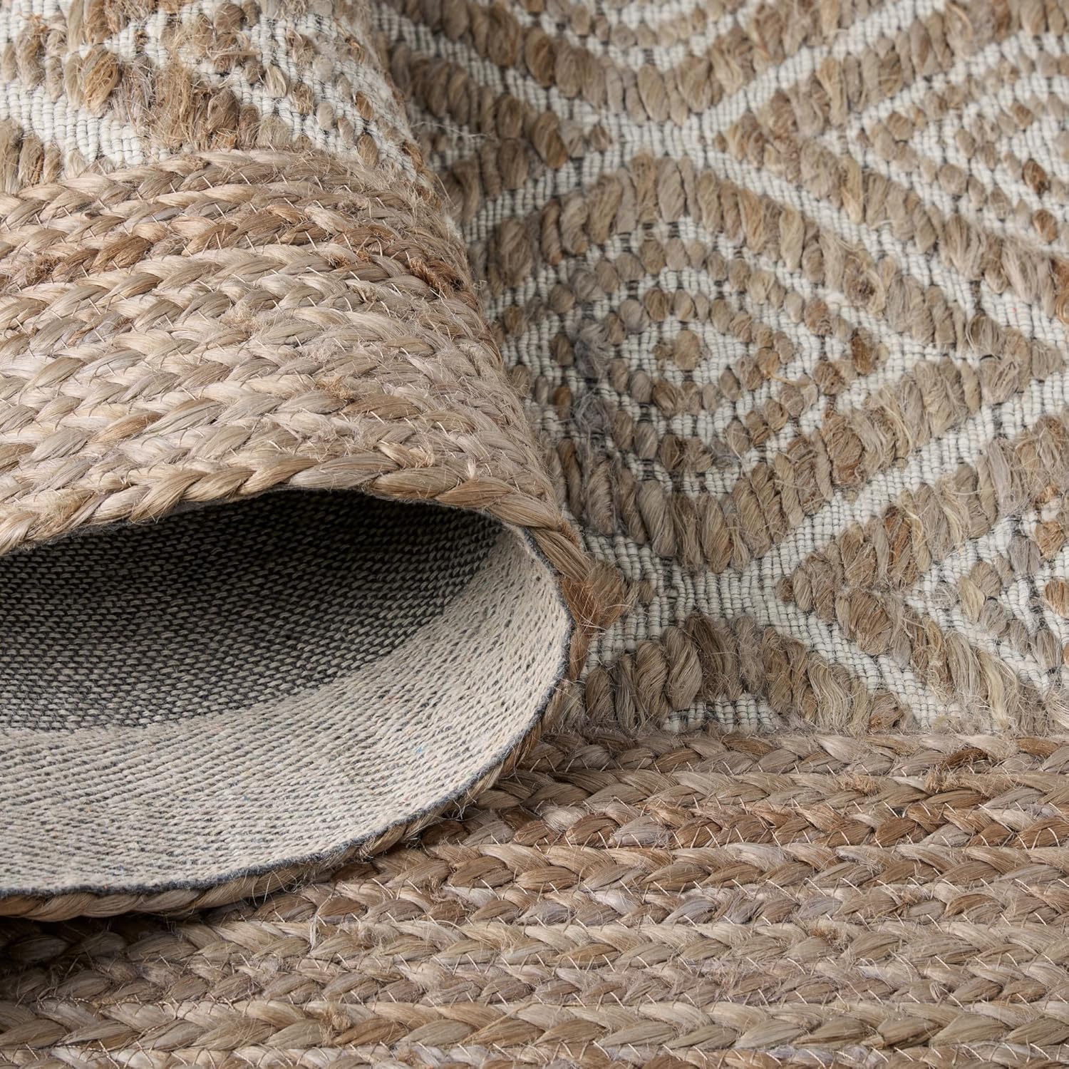 Textured Diamond Hand-Knotted Flatwoven 100% Natural Jute Area Rug, Brown, 6'x9' M469564