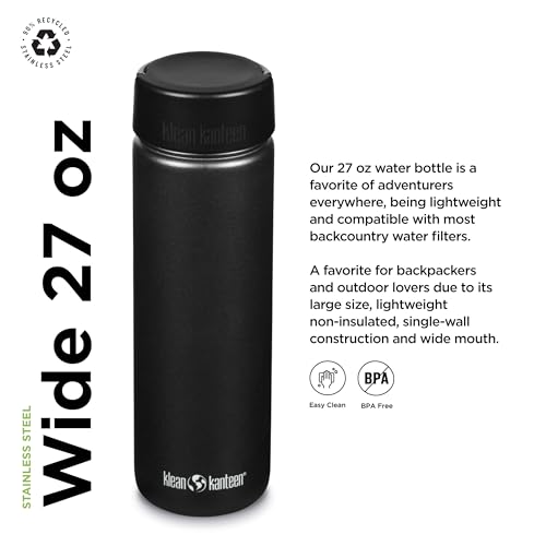 27oz Black Stainless Steel Water Bottle with Wide Loop Cap R751