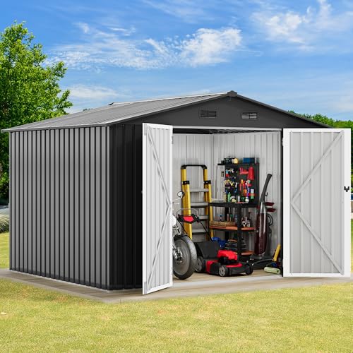 10x8 FT Outdoor Storage Shed Dark Gray Metal F44389