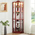 Cherry Glass Corner Curio Cabinet with 4 Adjustable Glass Shelves G400