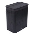 Black Bamboo Double Laundry Hamper with Lid and Cloth Liner N313789