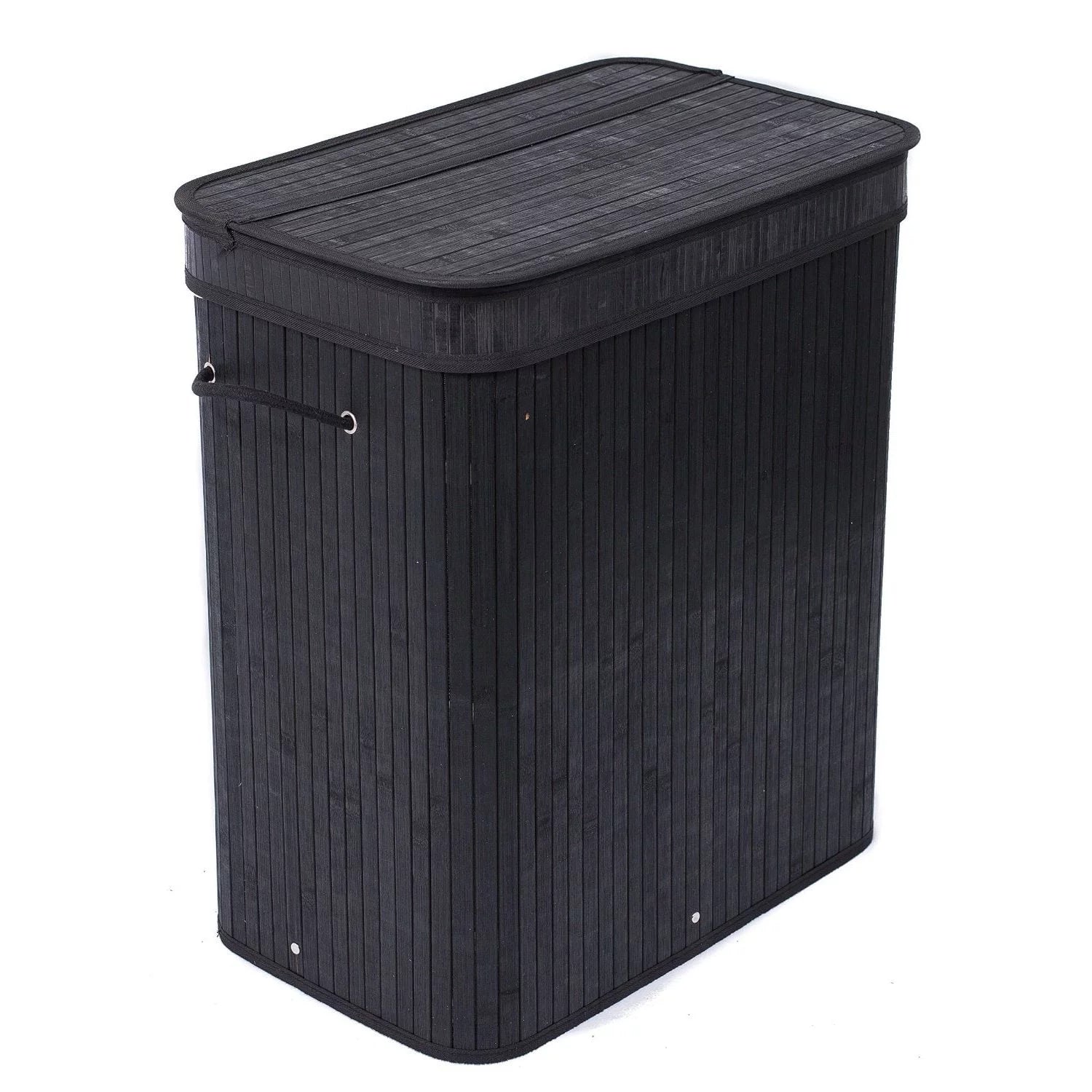 Black Bamboo Double Laundry Hamper with Lid and Cloth Liner N313789