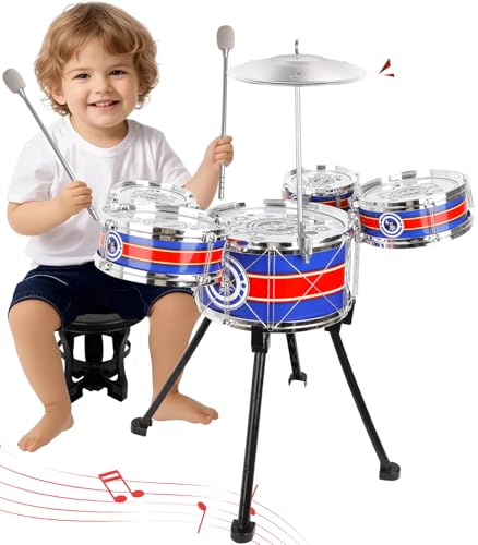 Blue 5 Drums Kids Jazz Drum Set with Stool M21715