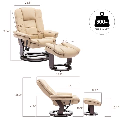 Beige Leather Swivel Recliner Chair with Ottoman T38279