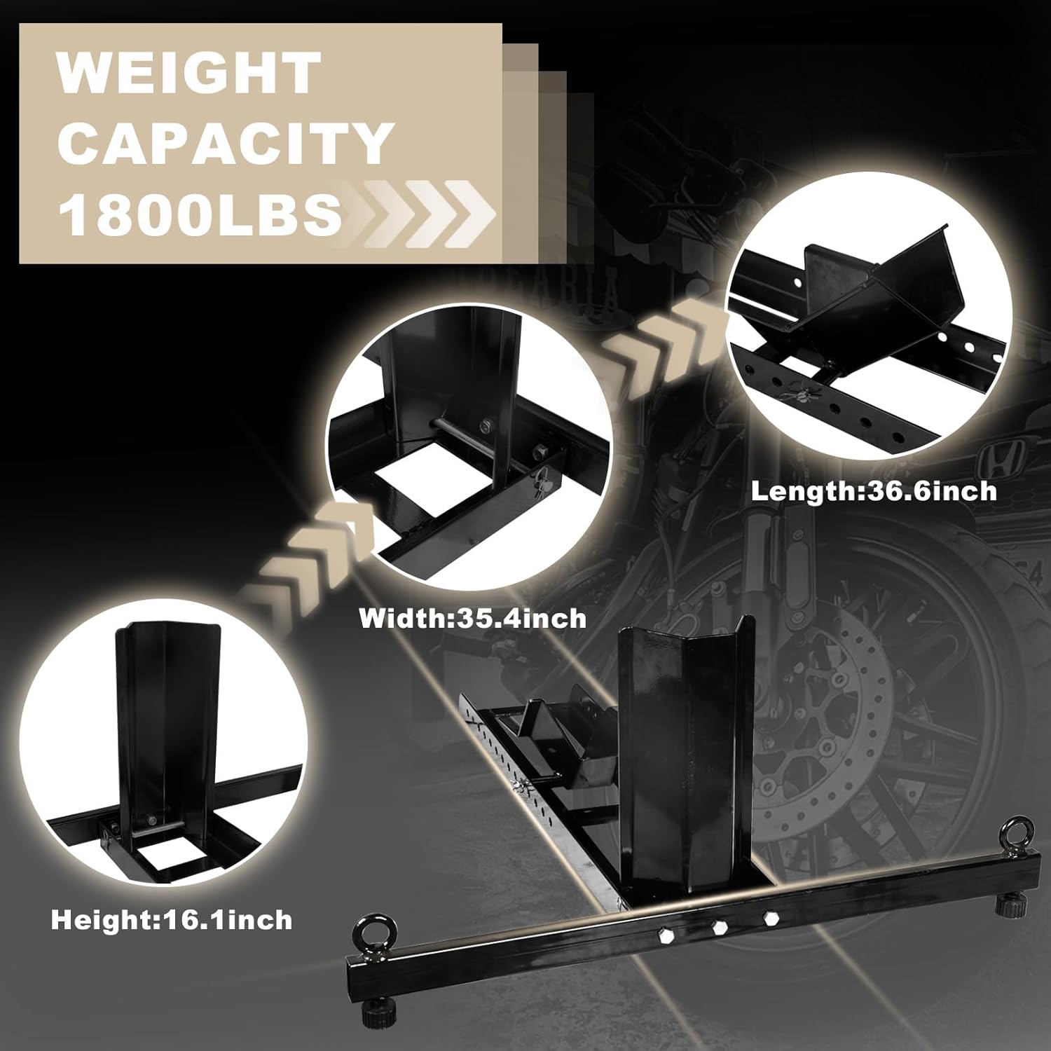 Adjustable Heavy-Duty Steel Motorcycle Wheel Chock for 16"-25" Motorcycles V232967