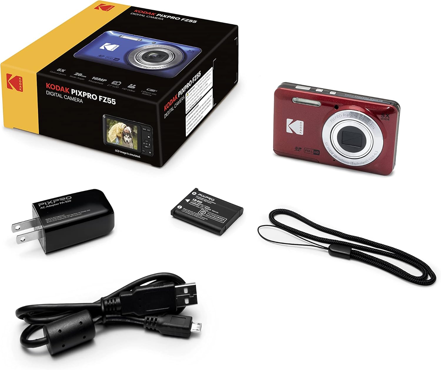 16MP 28mm Wide-Angle Digital Camera (Red) + Accessories Bundle M235