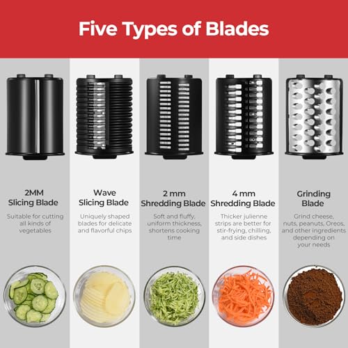 Electric Cheese Grater with 5 Blades, 250W Electric Slicer Shredder M689
