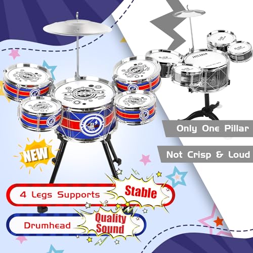 Blue 5 Drums Kids Jazz Drum Set with Stool M21715