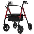 Heavy Duty All-Terrain Rollator Walker with Extra Wide Padded Seat and Backrest, 10" Non-Pneumatic Wheels, Red O17745