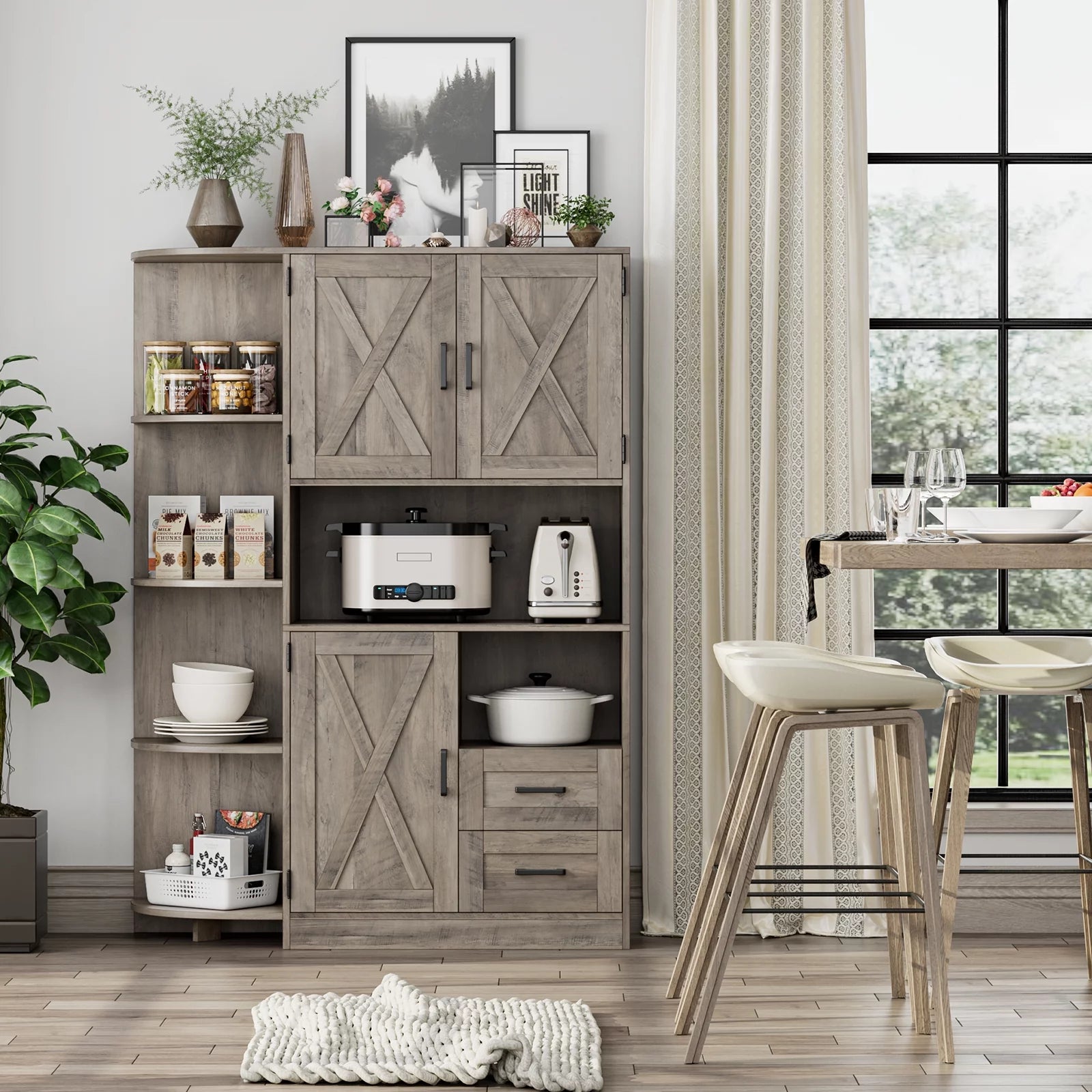 Large Kitchen Pantry with Adjustable Shelves, Tall Storage Cabinet, Wash Gray B22765