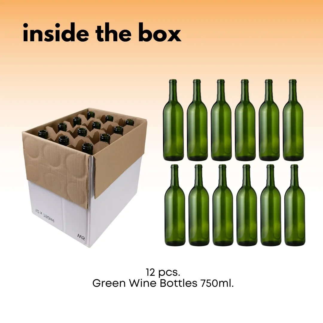 750 Ml Green Wine Bottles (Pack Of 12) V825