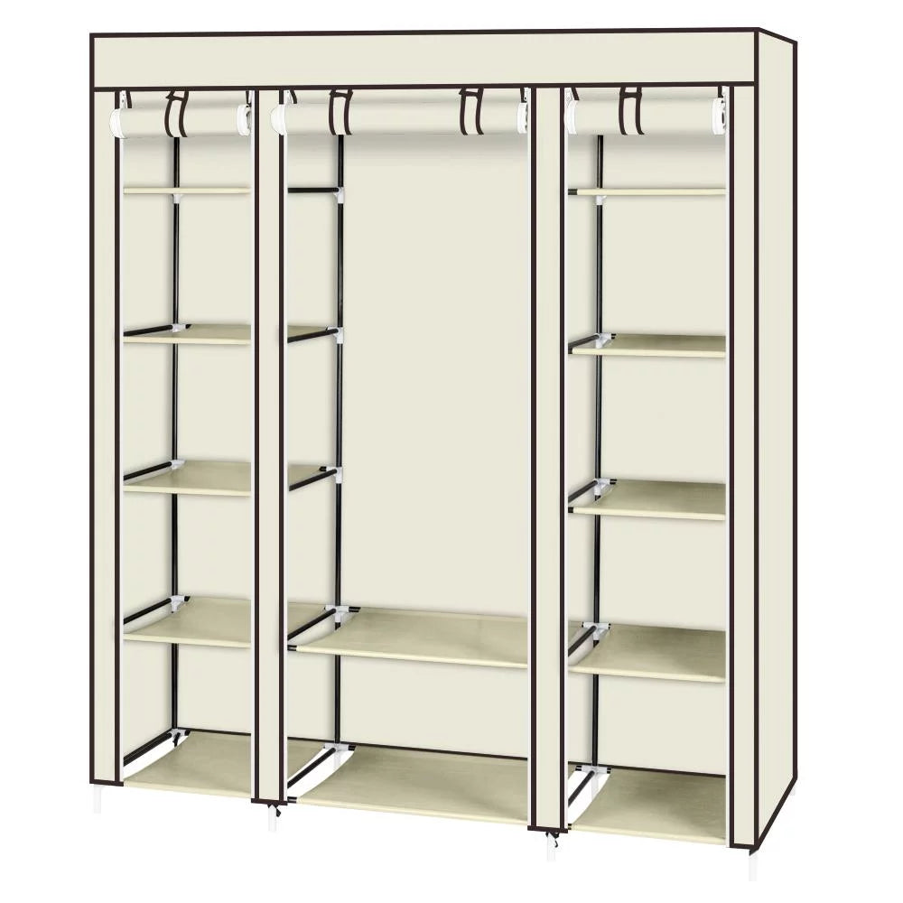 69" Portable Heavy Duty Clothes Closet Wardrobe Storage Organizer V9456