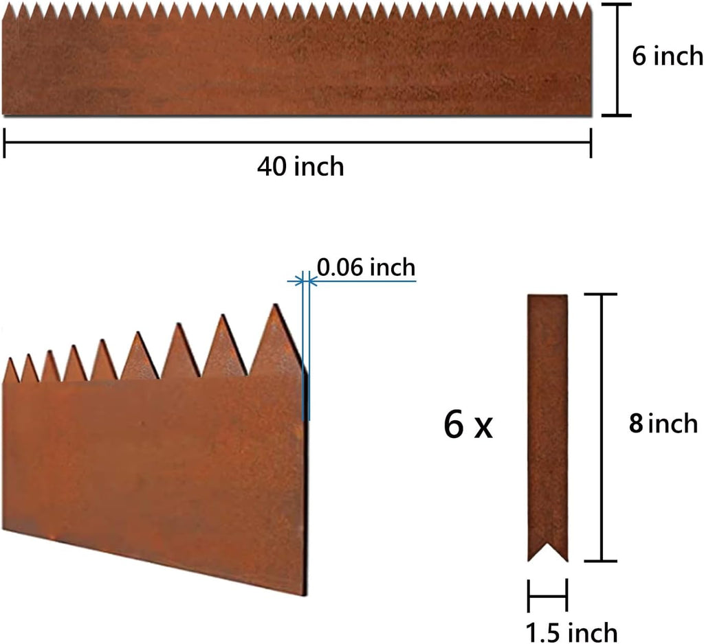 6 Pack Pre-Rusted Steel Lawn Edging, 40 inch Strips, 6 inch Depth X9826