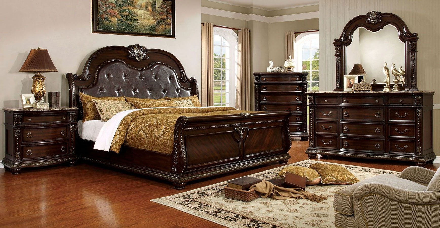 Brown Cherry Eastern King Size Bed R530606