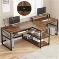 Brown 95 Inches Extra Long Double Desk Wood G406404
