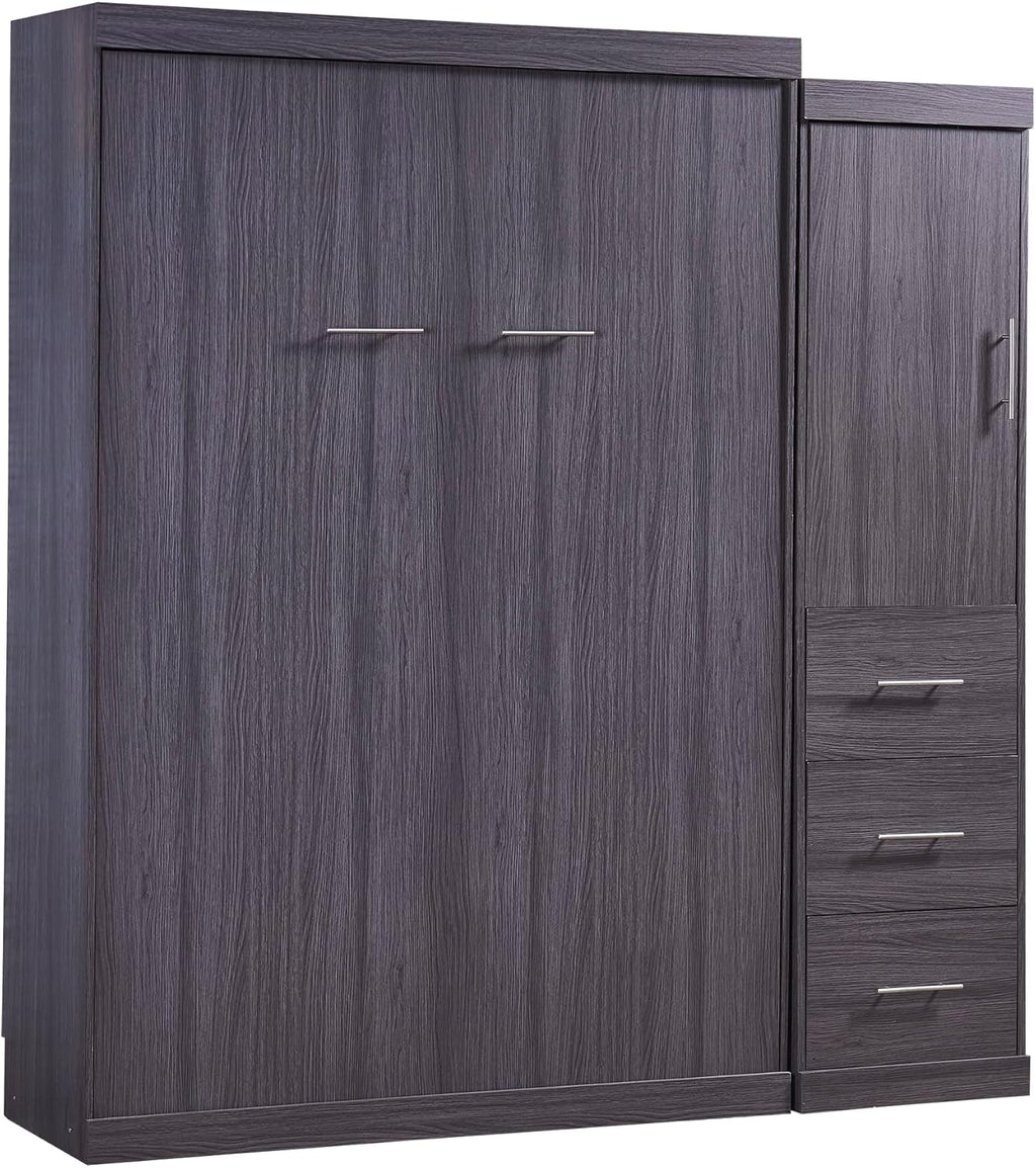 Gray Full Size Murphy Bed with Wardrobe and 3 Drawers T853257