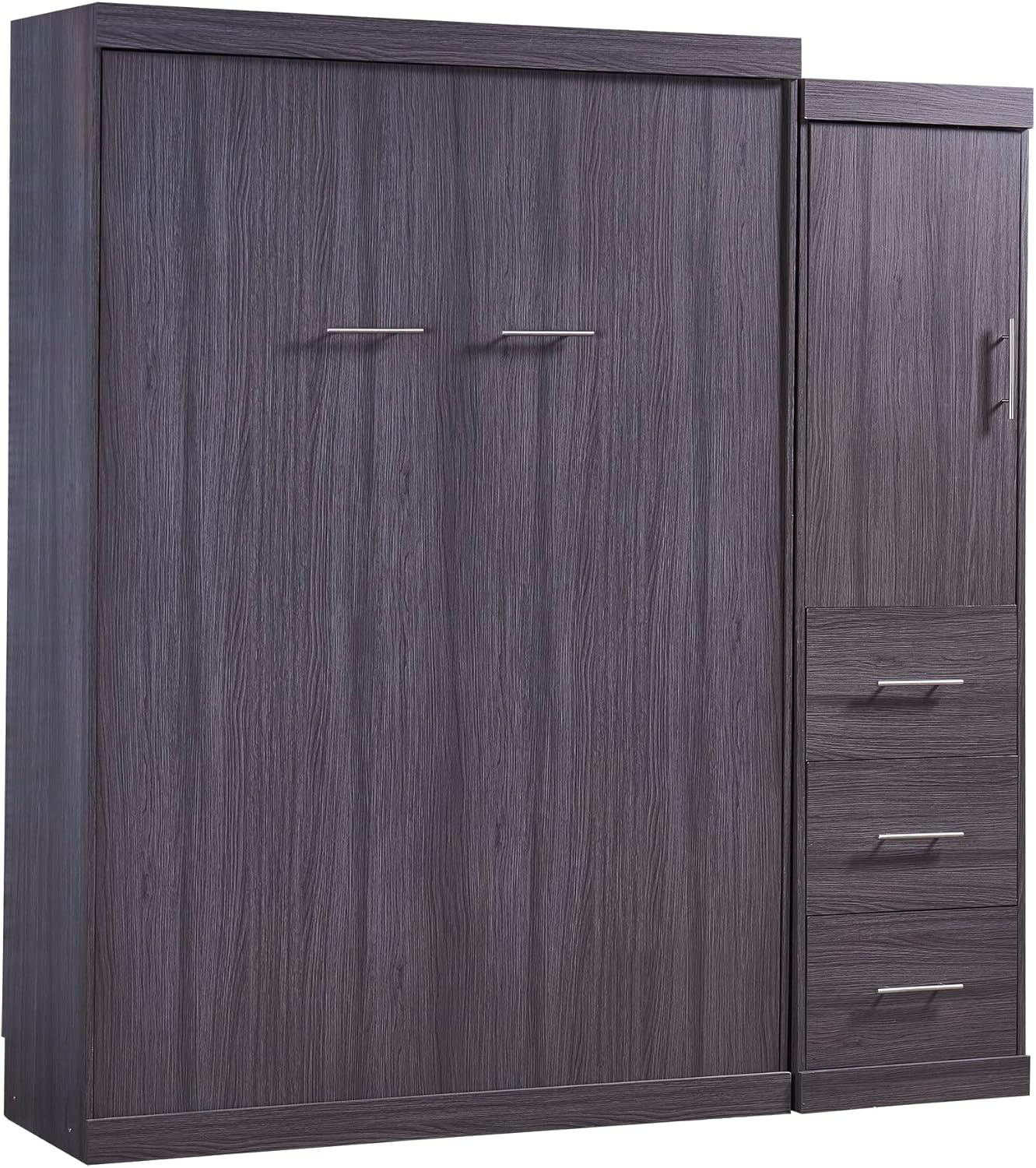 Gray Full Size Murphy Bed with Wardrobe and 3 Drawers T853257