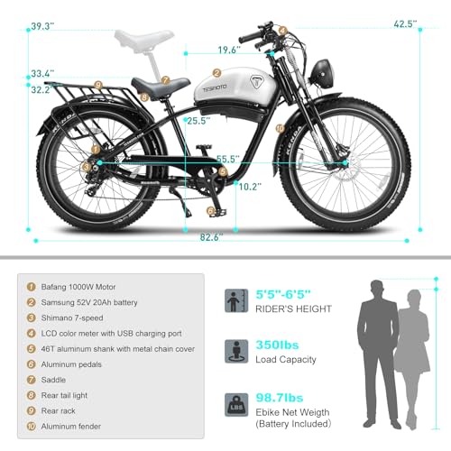 Electric Motorcycle 1500W Motor 52V 20AH 34MPH 75Mils Retro Style Moped Ebike 26"x4.0" Fat Tire Dual Hydraulic Full Suspension X9617