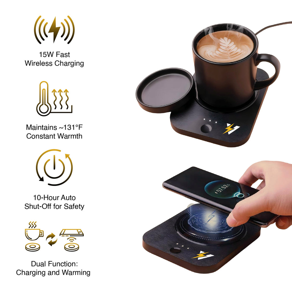 Complete Wireless Charging & Comfort Bundle – Sip & Charge 2-in-1 Mug Warmer + 5-in-1 Folding Charging Station