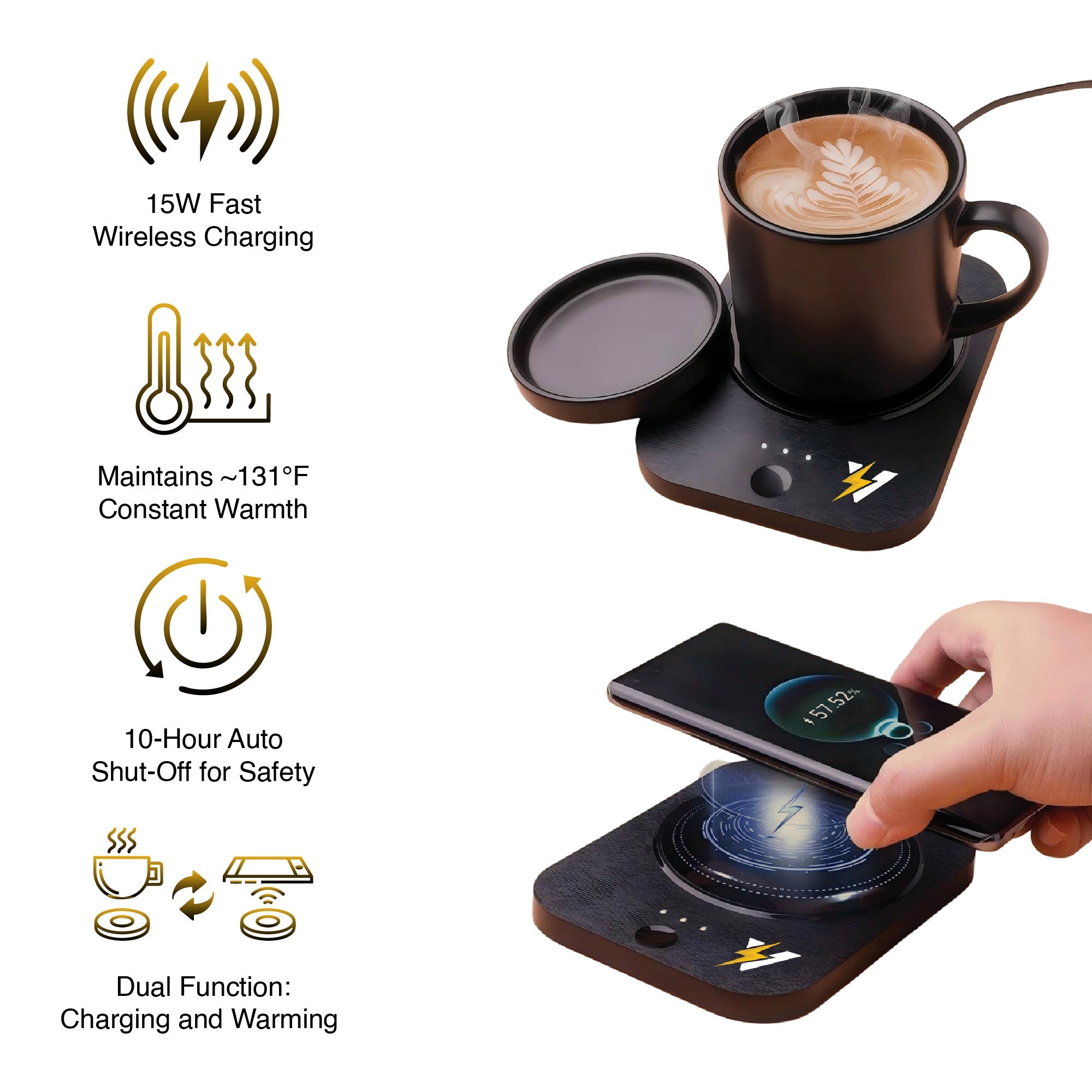 Complete Wireless Charging & Comfort Bundle – Sip & Charge 2-in-1 Mug Warmer + 5-in-1 Folding Charging Station