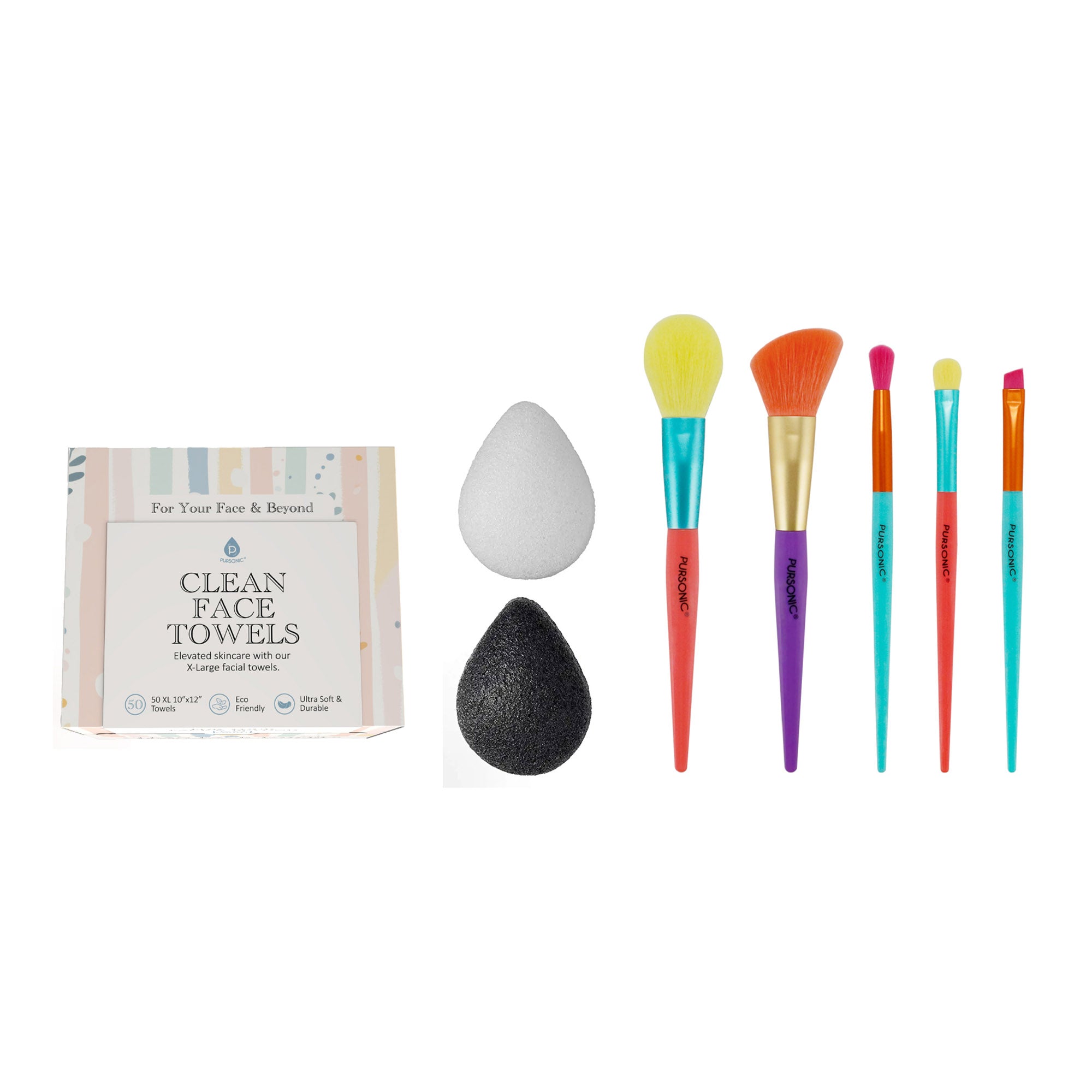 Flawless Skin & Makeup Prep Kit – Brush Set, XL Clean Face Towels & Konjac Sponge