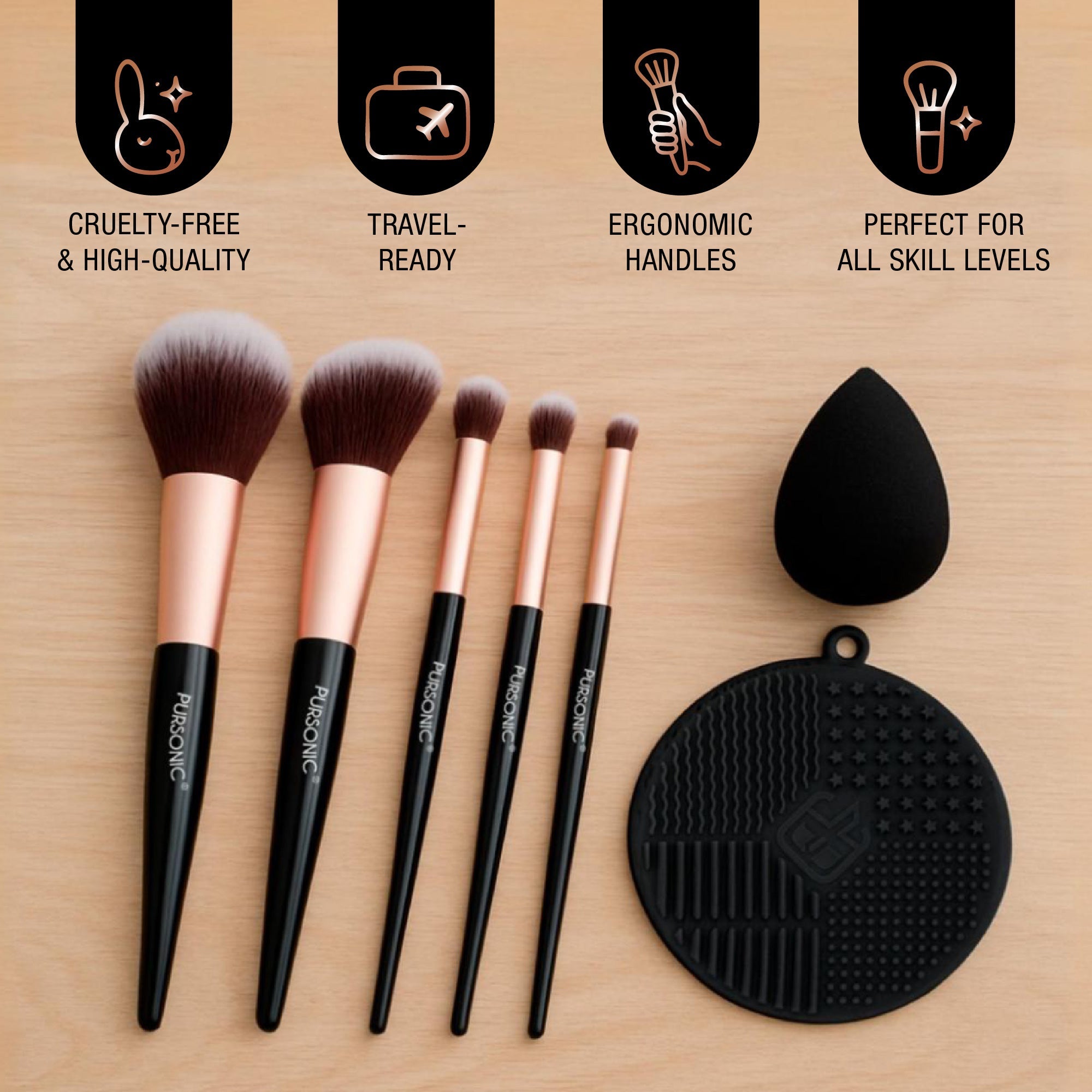 Complete Beauty Tool Kit – 7 Brushes, Blending Sponge & Precision Eyelash Trimmer