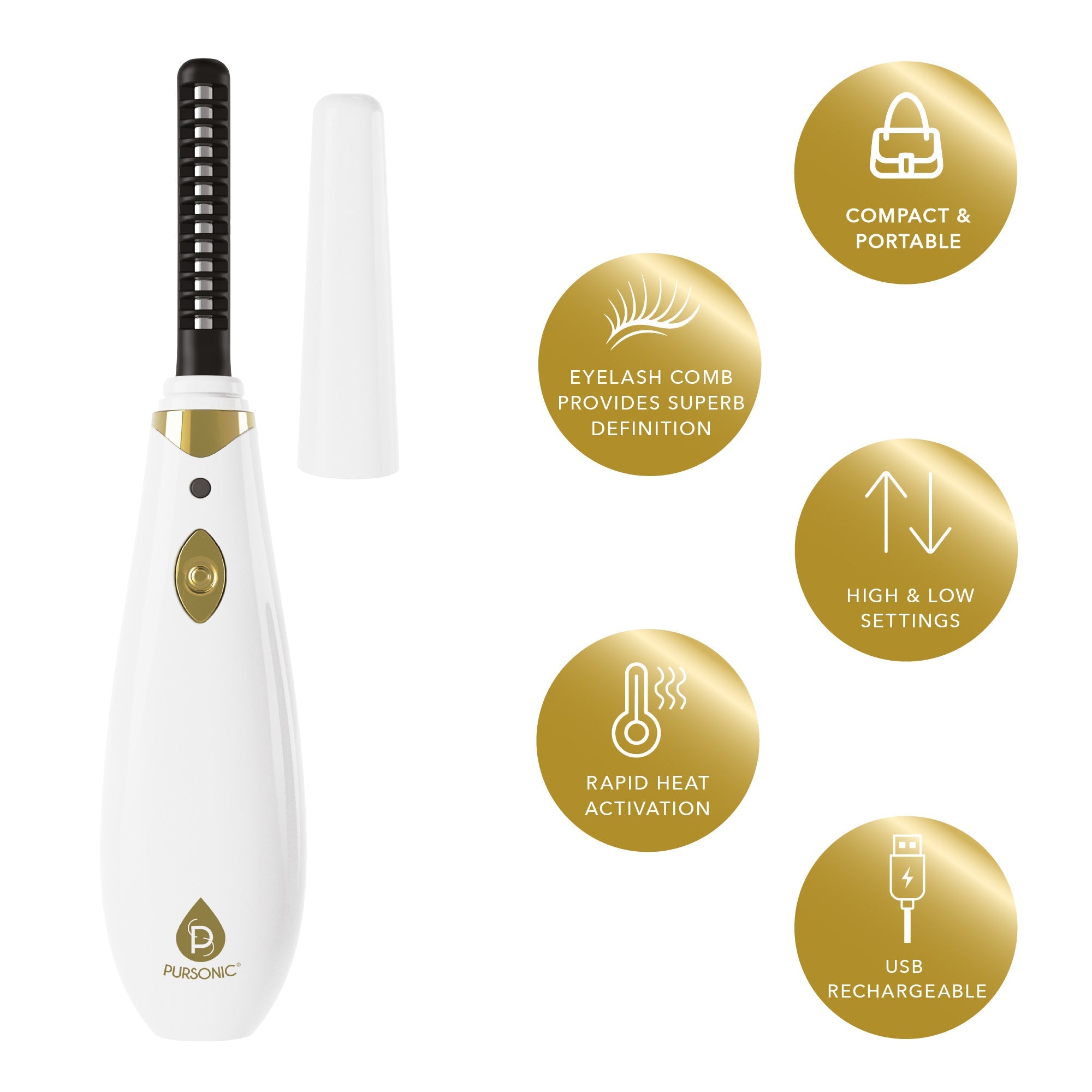 Pursonic Rechargeable Heated Eyelash Curler with Comb