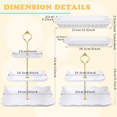 14 Pieces Tiered Cupcake Stand Set Gold 2-Tier 3-Tier Serving Stand Tower Tray with Round Rectangle Food Serving Trays X264