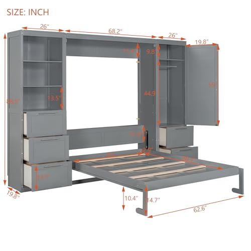 White Queen Size Murphy Bed with Closet and Drawers Y83470