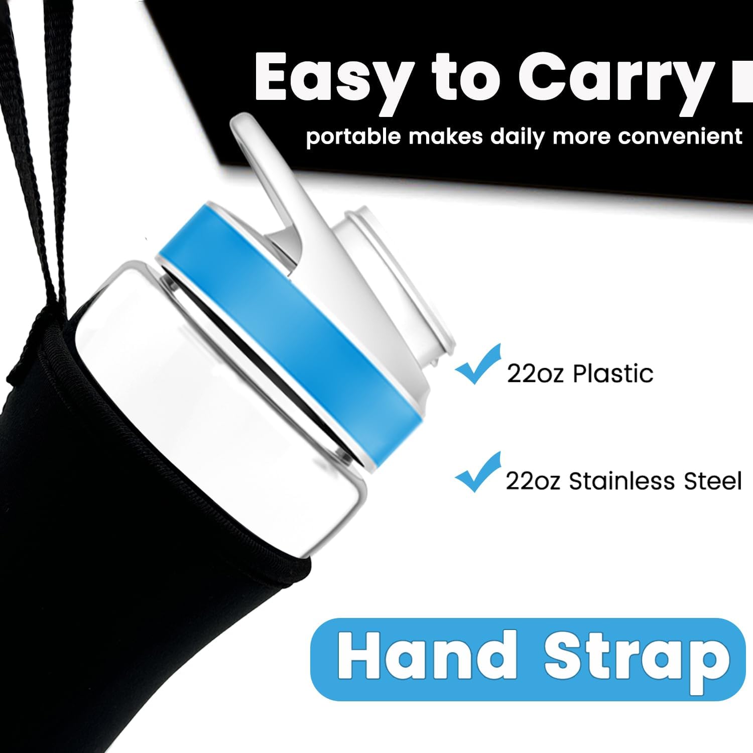 2Pcs Neoprene Sleeve for 22oz Plastic & Stainless Steel Water Bottles A4980
