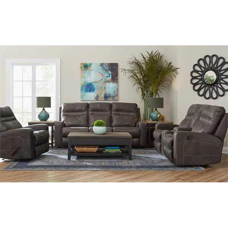 Charcoal Reclining Console Loveseat with Polyester Material E24314