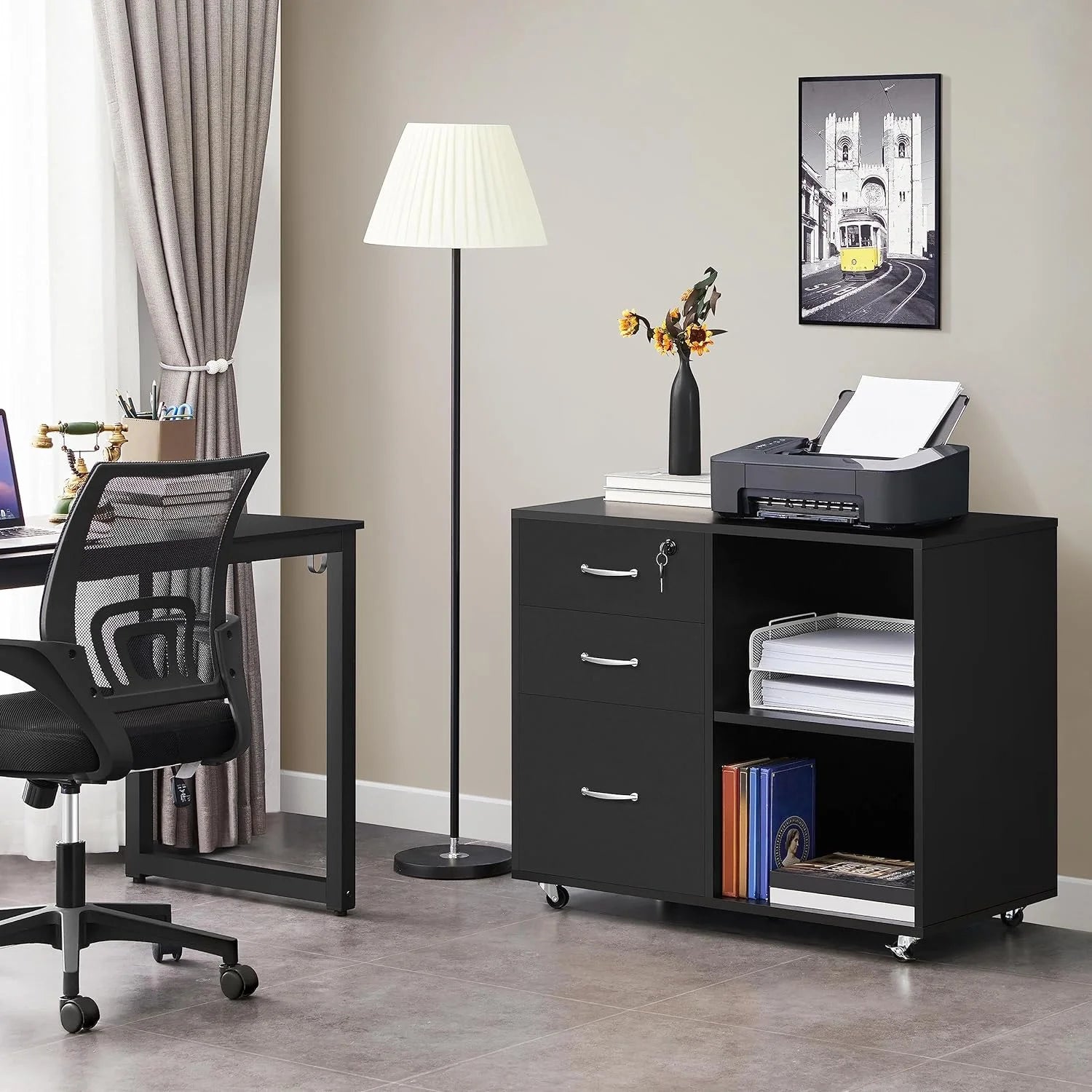 Black 3 Drawer Lateral Filing Cabinet H62144