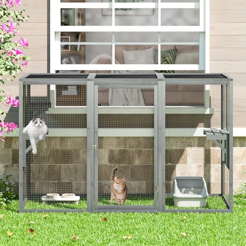 Grey Wooden Cat Cage with 3 Platforms and Litter Box M7863