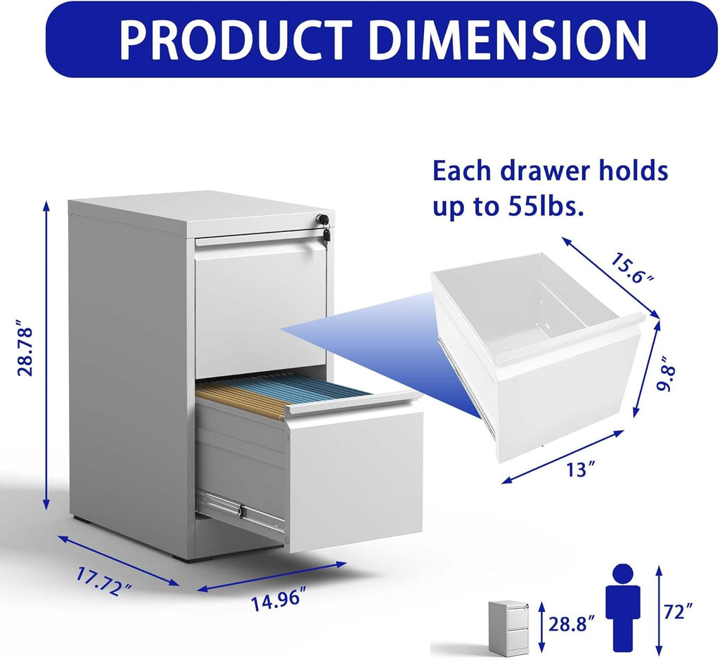 White 2 Drawer Metal Vertical File Cabinet D4335
