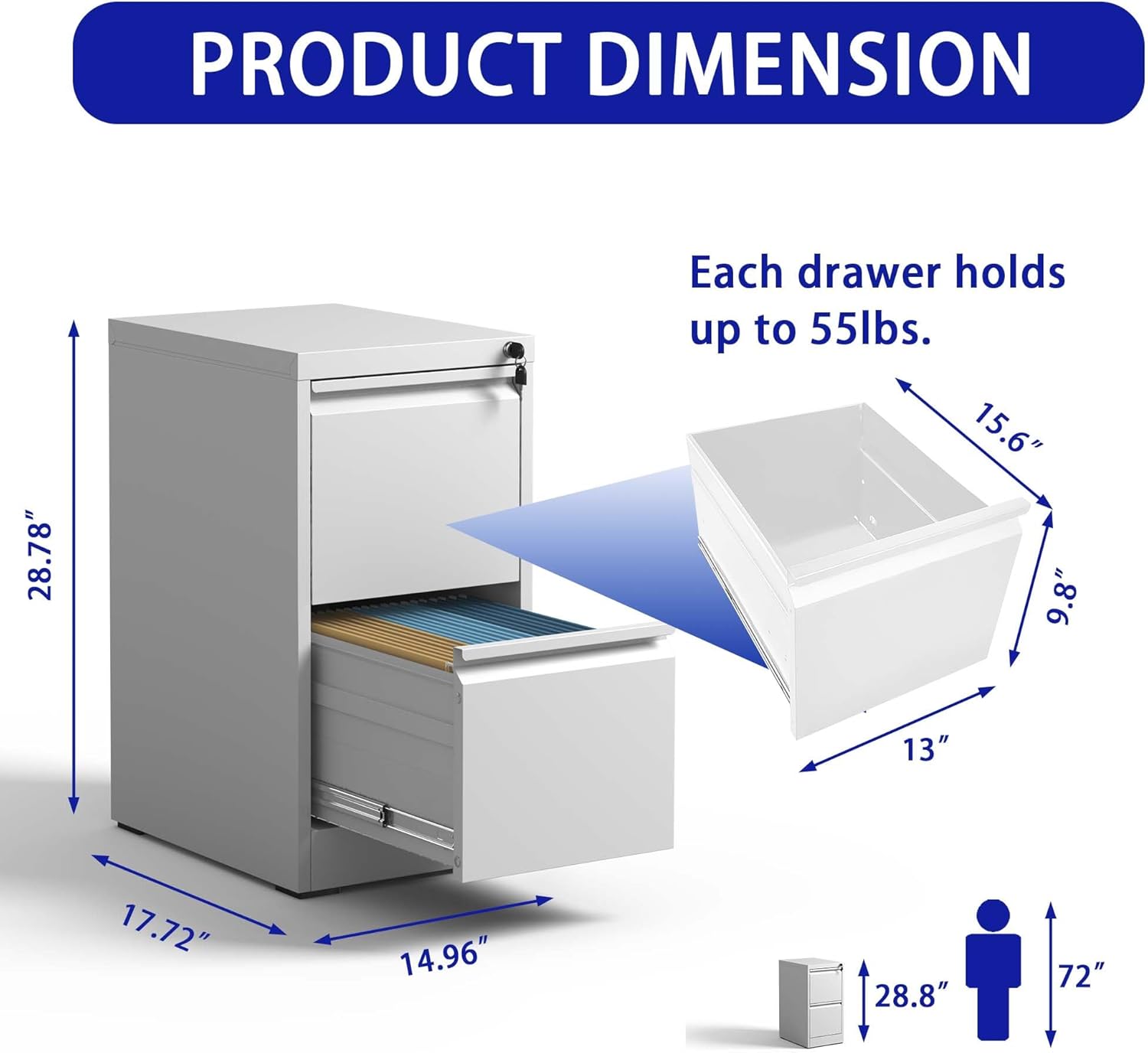 White 2 Drawer Metal Vertical File Cabinet D4335