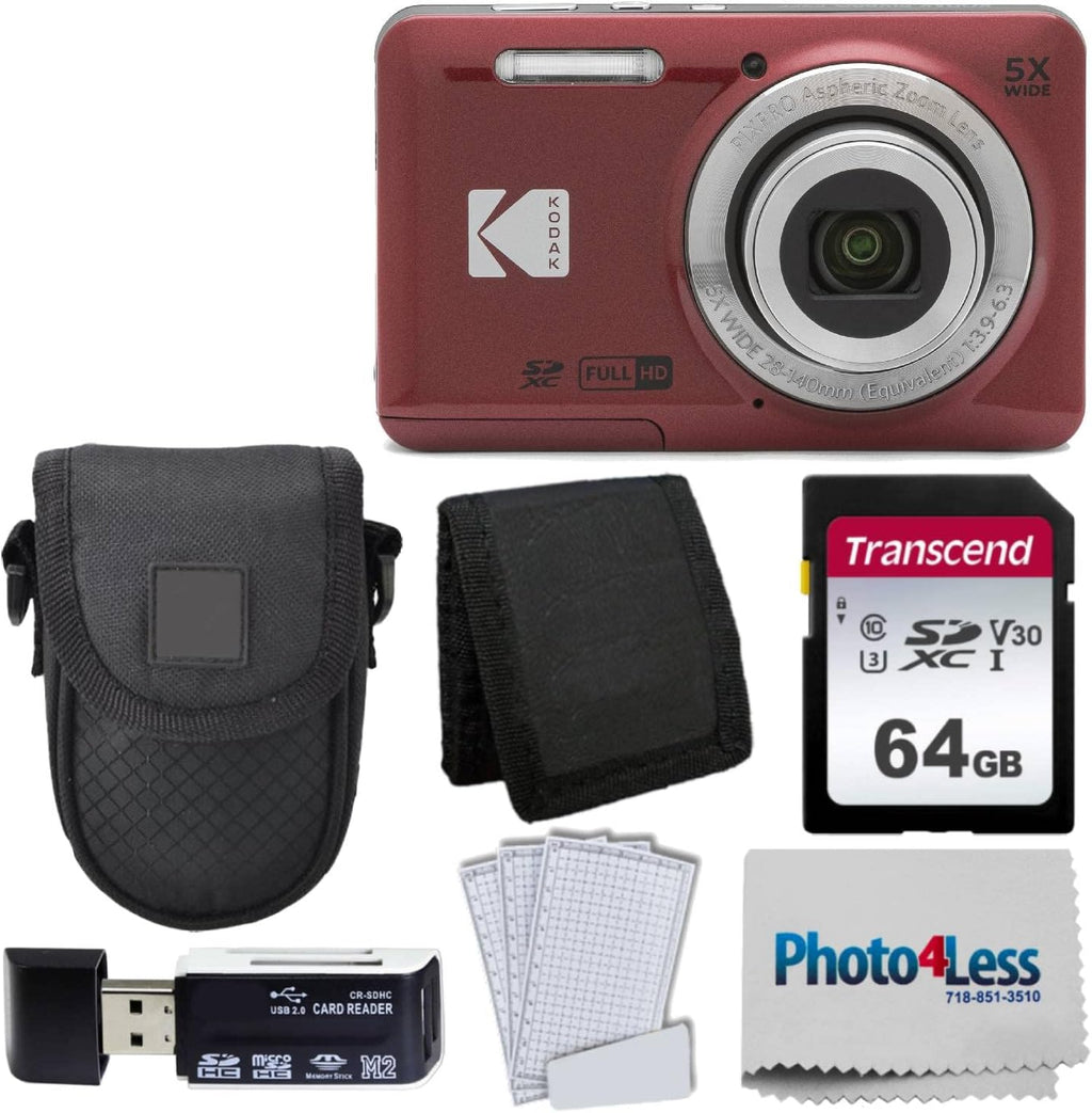 16MP 28mm Wide-Angle Digital Camera (Red) + Accessories Bundle M235