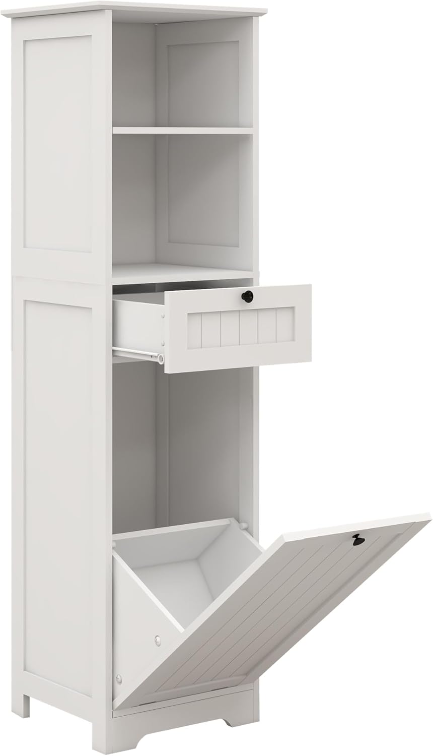 Compact Laundry Sorter Cabinet with Tilt-Out Basket Drawer White G8270