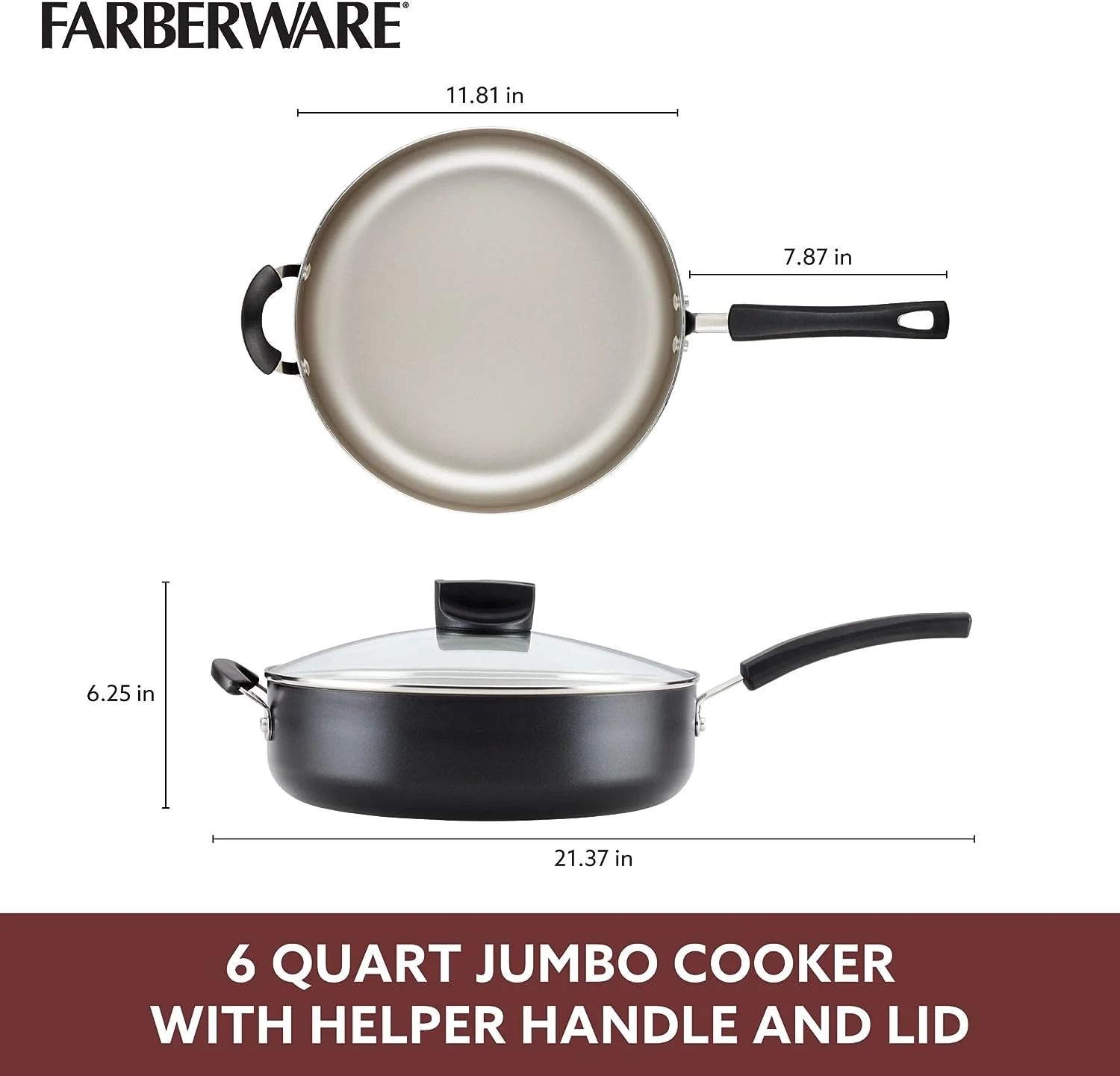 Black 6 Quart Nonstick Saute Pan with Lid R59450