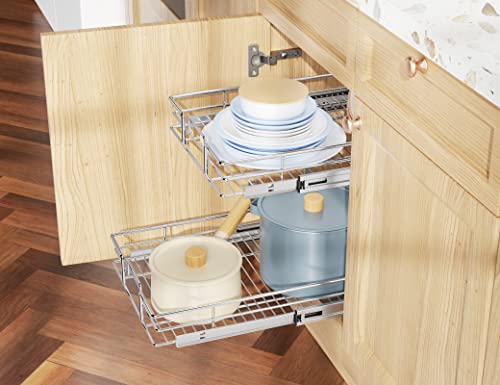 2 Tier Slide Out Cabinet Drawers, 11" W x 21" D I3218