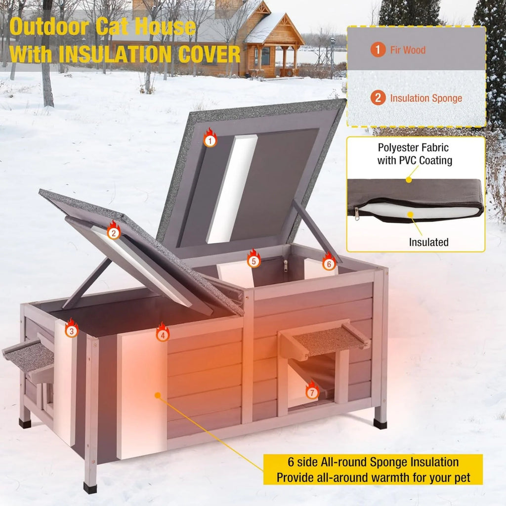 Insulated Cat House Outdoor Feral Shelter Weatherproof Cat Condo P12910