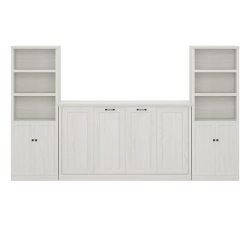 Twin Size Murphy Bed with 2 Side Cabinet Storage Shelf and Bookcase O564914