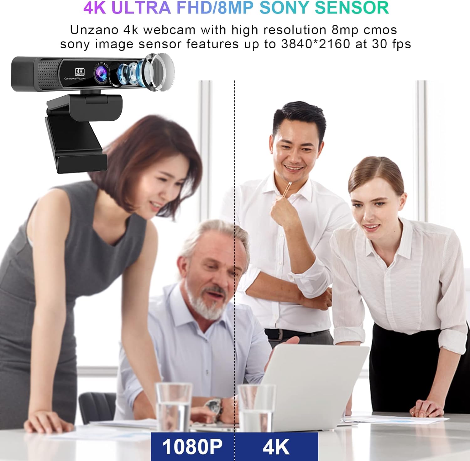 1080P 60FPS Webcam with Microphone, Auto-Focus 80° Wide Angle Built-in Dual Noise Reduction Mics B45833