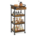 4-Tier Rolling Utility Cart with Table Top, Handles, Lockable Casters, Top Drawer, Mesh Shelves, Rustic Brown and Ink Black L185