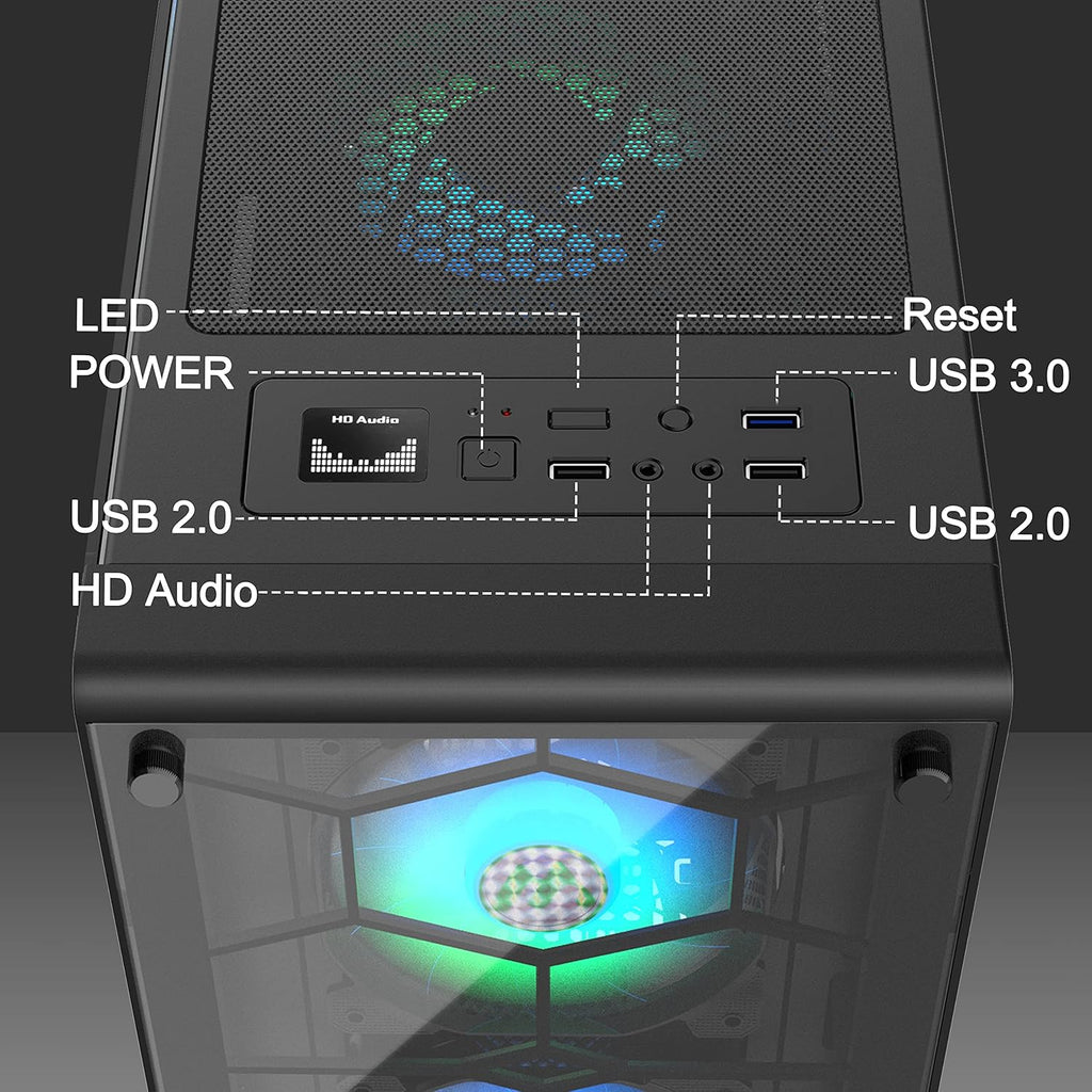 Black ATX Mid-Tower Computer Case with 2 Tempered Glass Panels and 6pcs 120mm ARGB Fans Q59995