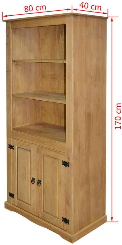 Mexican Pine Cupboard with 3 Open Shelves and 1 Cabinet with 2 Shelves, 31.5"x15.7"x66.9" V2169