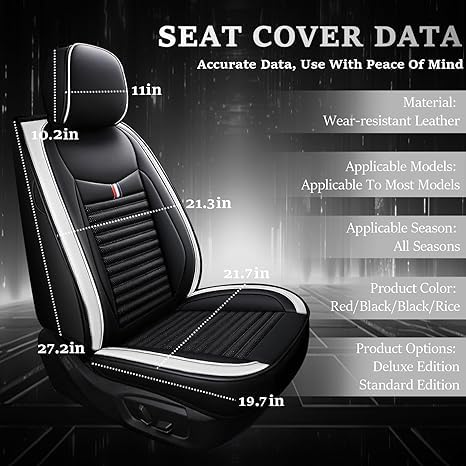 5 Seats Custom Fit Leather Seat Covers (Black White) T82743