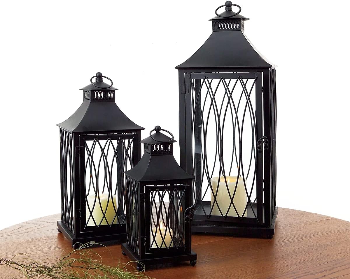 Set of 3 Metal & Glass Lantern G774
