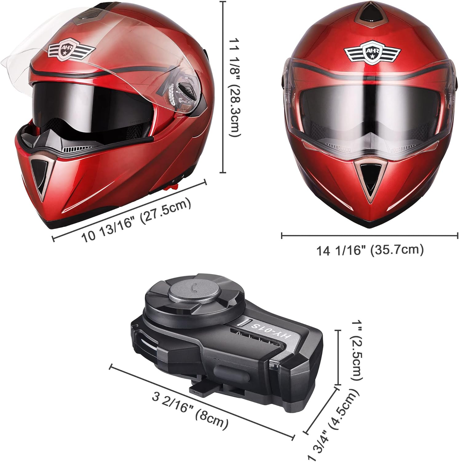 Full Face Bluetooth Motorcycle Helmet Flip Up Modular Helmet Dual Visors R95868