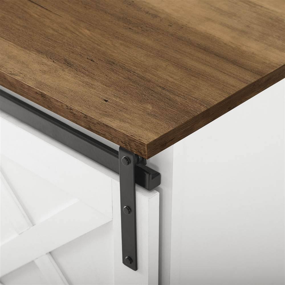 White Reclaimed Barnwood Sliding Barn Door Entry Bench G378