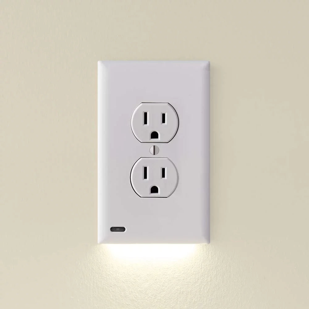 White Duplex LED Night Light Wall Plate Y576243